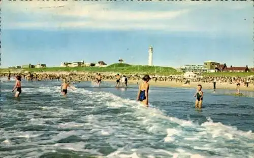 Ak Egmond aan Zee Nordholland Niederlande, Strand, Badegäste, Leuchtturm