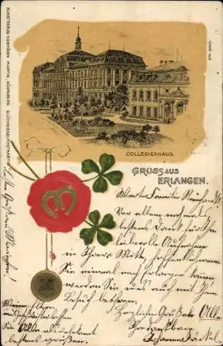 Litho Erlangen in Mittelfranken Bayern, Collegienhaus, Kleeblätter, Hufeisen