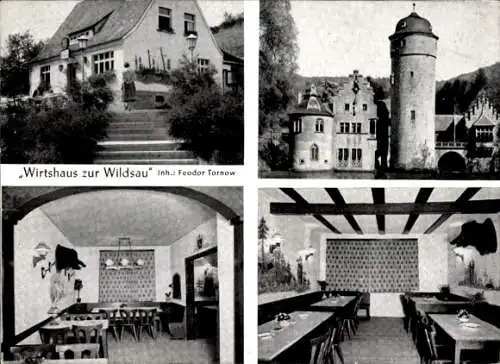 Ak Mespelbrunn in Unterfranken, Wirtshaus zur Wildsau, Schloss