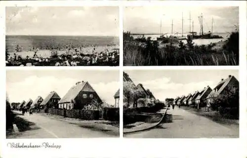 Ak Voslapp Wilhelmshaven an der Nordsee, Strand, Hafen, Wohnsiedlung, Straße