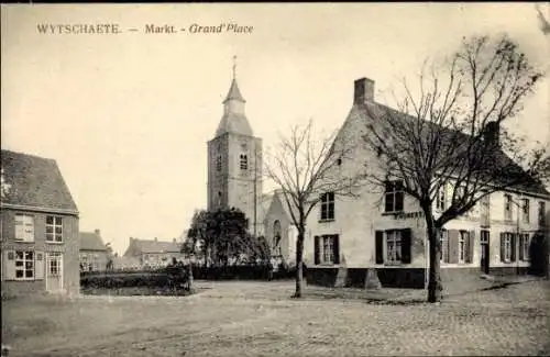 Ak Wytschaete Westflandern, Großer Platz, Kirche