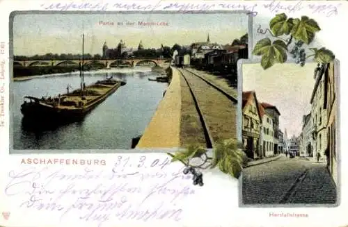 Ak Aschaffenburg Unterfranken Bayern, Mainbrücke, Herstallstraße