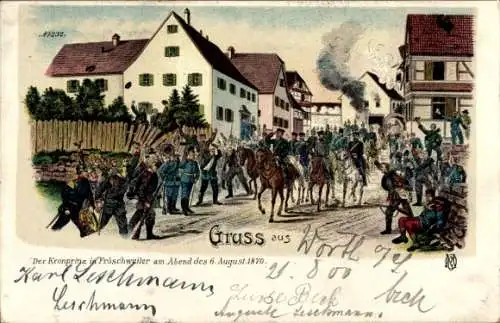 Litho Frœschwiller Fröschweiler Elsass Bas Rhin, Der Kronprinz am Abend des 6. August 1870