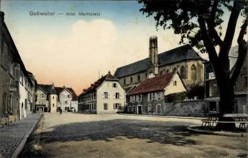 Ak Guebwiller Gebweiler Elsass Haut Rhin, alter Marktplatz