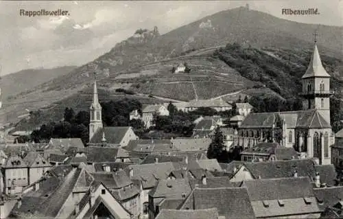 Ak Ribeauvillé Rappoltsweiler Elsass Haut Rhin, Teilansicht mit Kirchen