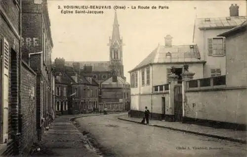 Ak Voisinlieu-Beauvais Oise, La Route de Paris, Eglise Saint-Jacques