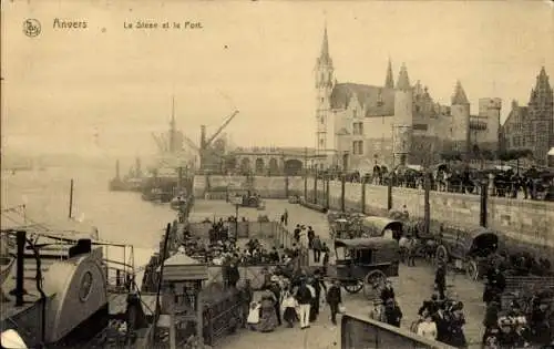 Ak Anvers Antwerpen Flandern, Le Steen et le Port