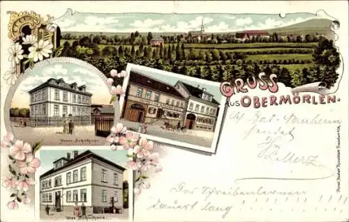 Litho Ober Mörlen Hessen, Schule, Totalansicht