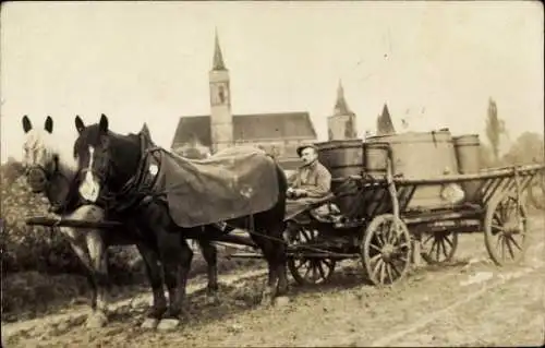 Foto Ak Iphofen in Unterfranken, Pferdekarren an einem Weinberg