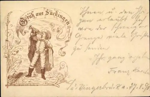 Vorläufer Litho Bad Säckingen am Hochrhein, Trompeter von Säckingen, 1890