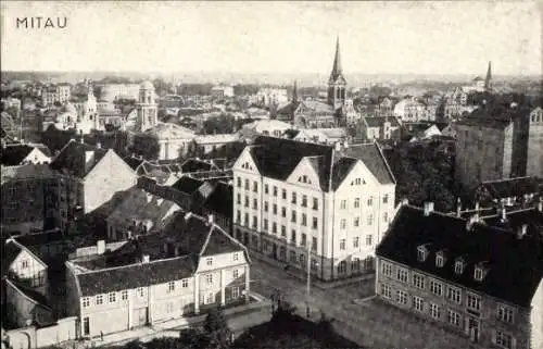 Ak Jelgava Mitau Lettland, Blick über die Dächer der Stadt, Kirche