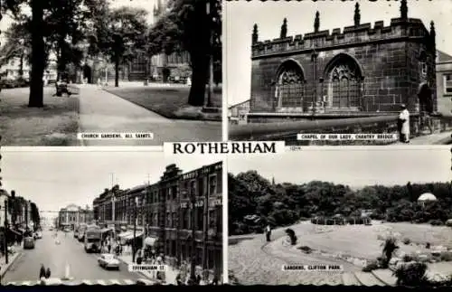 Ak Rotherham South Yorkshire, Church Gardens, Effingham Street, Kapelle Unserer Lieben Frau