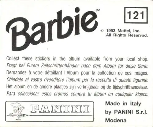 Sammelbild Barbie Nr. 121, Mattel 1993