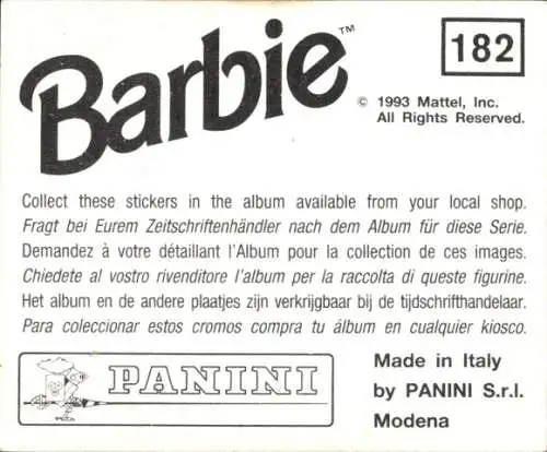 Sammelbild Barbie Nr. 182, Mattel 1993