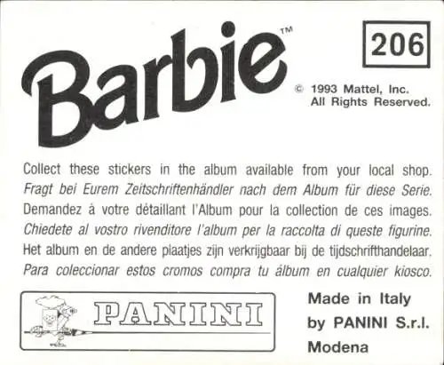 Sammelbild Barbie Nr. 206, Ken, Palmen, Mattel 1993