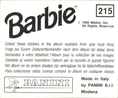 Sammelbild Barbie Nr. 215, Ken, Mattel 1993