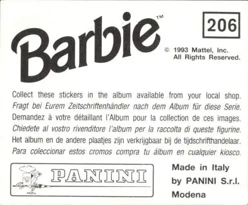 Sammelbild Barbie Nr. 206, Ken, Mattel 1993