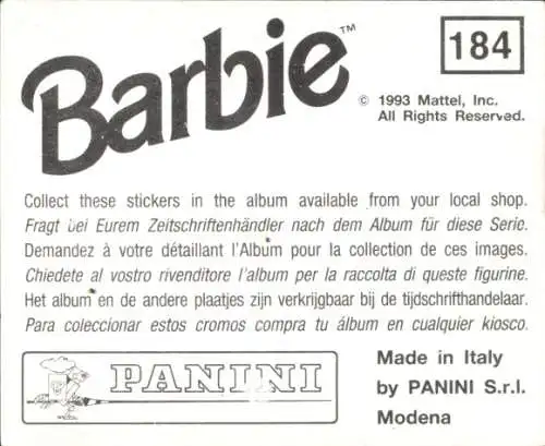 Sammelbild Barbie Nr. 184, Mattel 1993