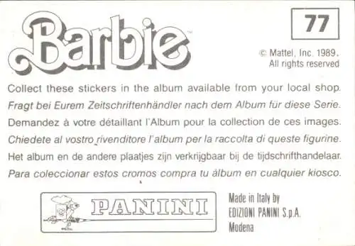 Sammelbild Barbie Nr. 77, Mattel 1989