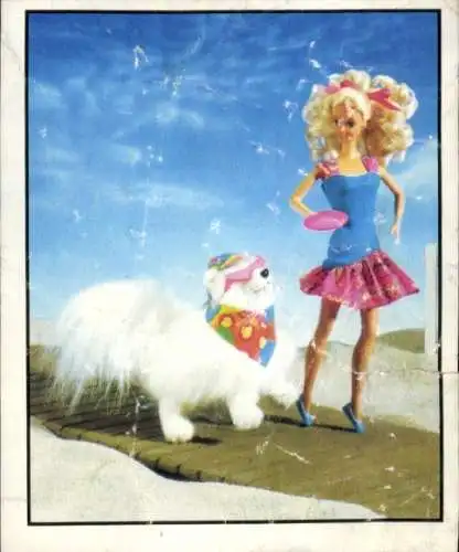 Sammelbild Barbie Nr. 56, Hund, Frisbee, Mattel 1993