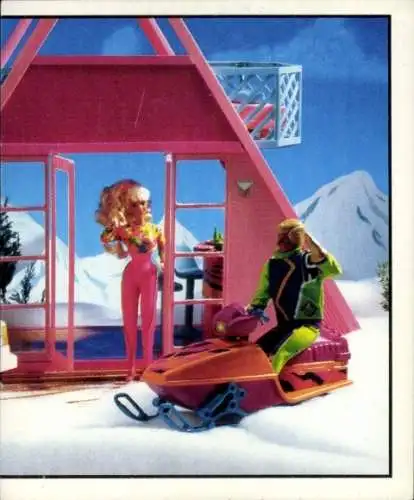 Sammelbild Barbie Nr. 164, Barbiehaus, Ken, Schneemobil, Mattel 1993