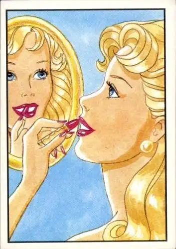Sammelbild Barbie Nr. 61, Lippenstift auftragend, Mattel 1989