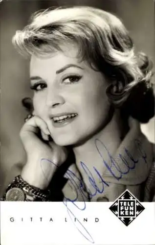 Ak Schauspielerin, Sängerin Gitta Lind, Portrait, Telefunken Schallplatten, Autogramm
