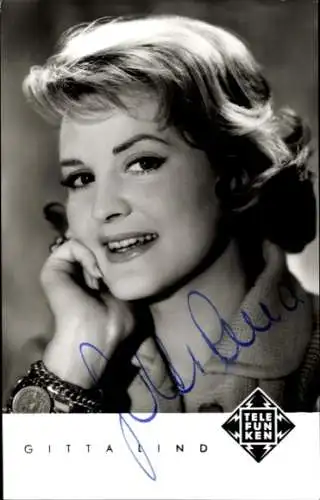 Ak Schauspielerin, Sängerin Gitta Lind, Portrait, Telefunken Schallplatten, Autogramm