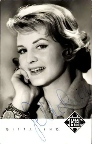 Ak Schauspielerin, Sängerin Gitta Lind, Portrait, Telefunken Schallplatten, Autogramm