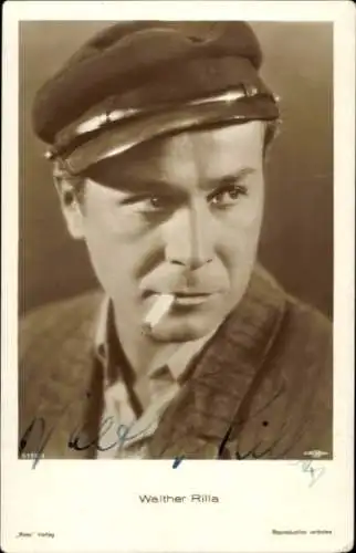 Ak Schauspieler Walther Rilla, Portrait, Autogramm, Zigarette, Kappe