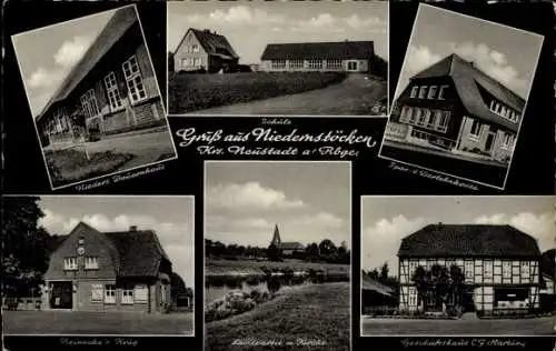 Ak Niedernstöcken Neustadt am Rübenberge, Schule, Sparkasse, Kirche, Geschäfte, Gasthof