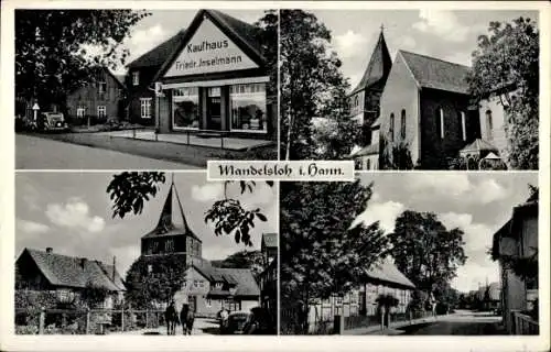 Ak Mandelsloh Neustadt am Rübenberge, Kaufhaus Fr. Inselmann, Kirche, Straßenpartie