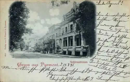 Mondschein Ak Bad Pyrmont in Niedersachsen, Blick in die Schlossstrasse