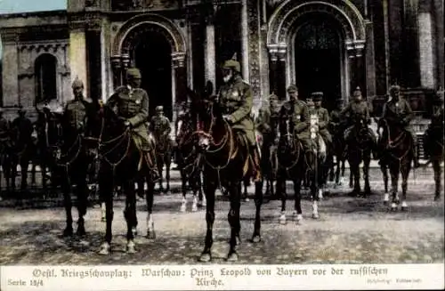 Ak Warszawa Warschau Polen, Prinz Leopold von Bayern vor der russischen Kirche, I. WK
