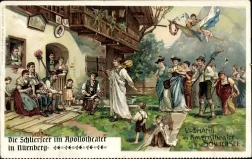 Litho Nürnberg in Mittelfranken, Die Schlierseer, Vorhang im Bauerntheater Schliersee