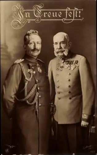Ak Kaiser Franz Joseph I., Kaiser Wilhelm II., Portrait, Orden, Uniform