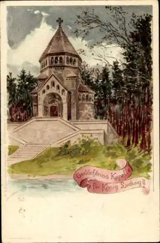 Litho Leoni Berg am Starnberger See in Oberbayern, Gedächtniskapelle für König Ludwig II.