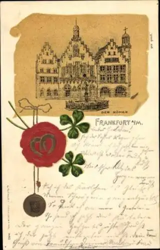 Präge Litho Frankfurt am Main, Römer, Glücksklee, Hufeisen