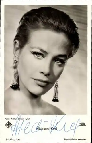 Ak Schauspielerin und Sängerin Hildegard Knef, Portrait, Autogramm