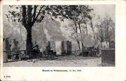 Künstler Ak Vriezenveen Overijssel, Zerstörung durch Brand vom 16. Mai 1905, A 3049