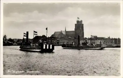 Ak Dordrecht Südholland Niederlande, Teilansicht, Fähren auf dem Fluss