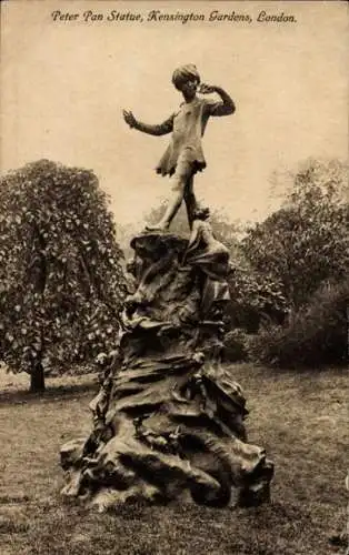 Ak London City England, Kensington Gardens, Peter-Pan-Statue