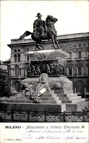 Ak Milano Mailand Lombardia, Monumento a Vittorio Emanuele II