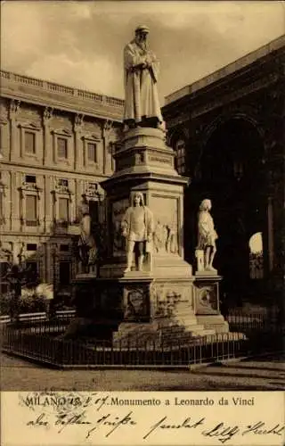 Ak Milano Mailand Lombardia, Monumento a Leonardo da Vinci