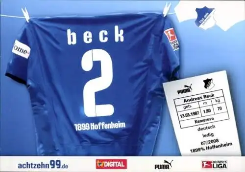 Autogramm Fußball, Andreas Beck, TSG 1899 Hoffenheim