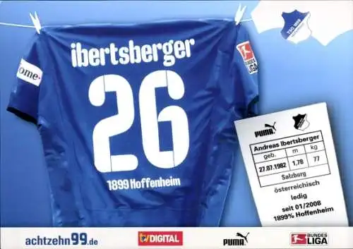 Autogramm Fußball, Andreas Ibertsberger, TSG 1899 Hoffenheim