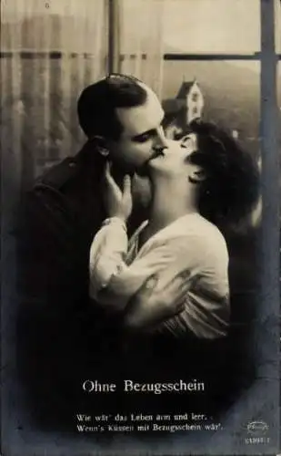 Ak Ohne Bezugsschein, küssendes Liebespaar