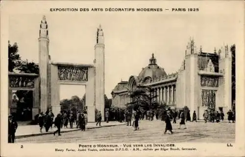 Ak Paris, Exposition des Arts Décoratifs 1925, Porte d'Honneur, Vue vers les Invalides