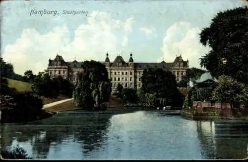 Ak Hamburg Mitte St. Pauli, Partie im Stadtgarten, Wasseransicht, Amtsgericht