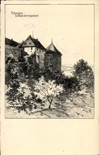 Künstler Ak Tübingen am Neckar, Schloss, Haspelturm